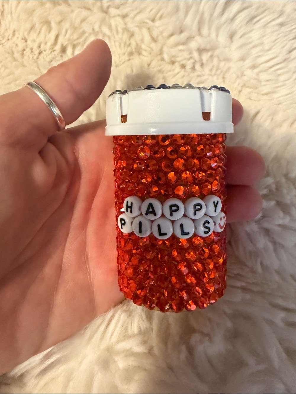Embellished 'Happy Pills' Pill Bottle — Orange Crystal Bling